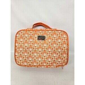 L'BRI Travel Case Orange & White Beauty Makeup Bag With Hook & Compartments